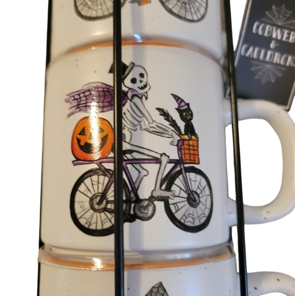 Cobwebs & Cauldrons Halloween Skeleton Coffee Cup Mug Set with Metal Rack - Picture 3 of 7